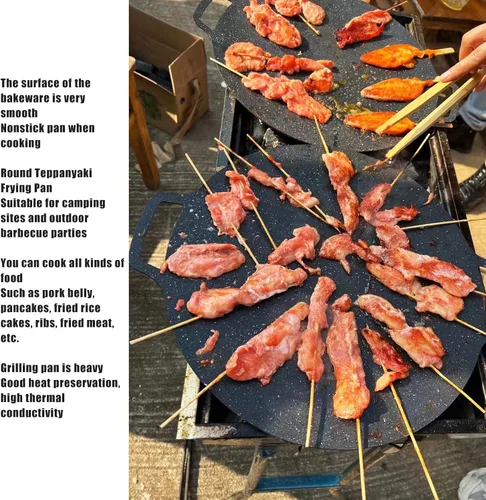Vista 3 de Sartén para barbacoa, parrilla coreana de hierro fundido antiadherente, sartén redonda portátil con asas dobles para el hogar, cocina, camping