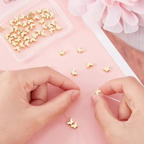 Vista 5 de Beebeecraft 1 caja de 50 cuentas sueltas de mariposa de metal para hacer collares, pulseras y joyas