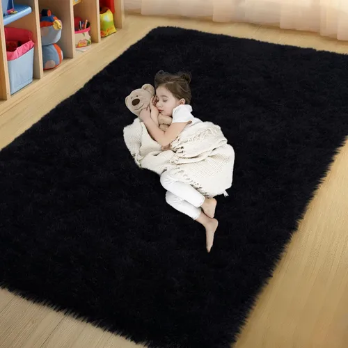 Vista 58 de qulint Alfombra negra para dormitorio, alfombra de área pequeña de 2 x 3 pies para habitación de niños, alfombra suave y mullida para sala de estar
