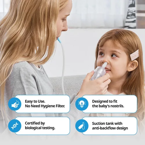 Vista 2 de Hubibaby Aspirador nasal seguro e higiénico limpiador de nariz removedor de mucosidad, alivio de la congestión nasal limpia y reutilizable, seguro