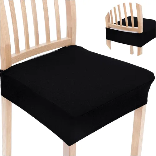 Vista 24 de Smiry Juego de 2 fundas de asiento elásticas de jacquard para sillas de comedor, extraíbles y lavables, sin fundas traseras, color azul aireado
