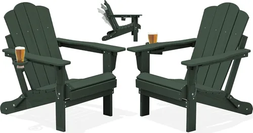 Vista 25 de Silla plegable ajustable KINGYES Adirondack, sillas reclinables Adirondack de 3 posiciones con portavasos, Adirondack de HDPE resistente a