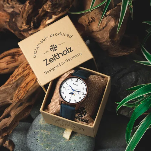 Vista 18 de Zeitholz Relojes de madera para hombre, reloj de madera, regalos, reloj analógico, nueva colección Klitten 1.654 in con movimiento de cuarzo japonés.