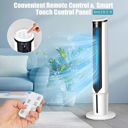 Vista 5 de ARLIME Enfriador de aire evaporativo, ventilador de torre de enfriamiento portátil 3 en 1 con control remoto, oscilación de 70°, 3 velocidades