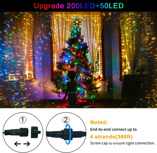 Vista 6 de JMEXSUSS Guirnalda de 250 luces LED que cambian de color, 11 modos, luces cálidas y multicolor para árbol de Navidad con luces de Navidad remotas al
