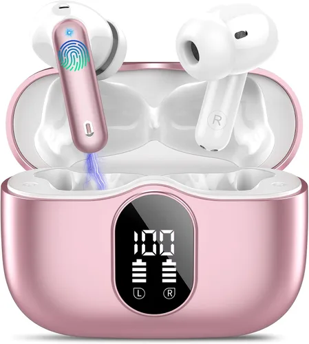 Vista 12 de Auriculares inalámbricos, Auriculares Bluetooth 5.4 con graves estéreo, Auriculares intrauriculares con micrófono de cancelación de ruido y pantalla