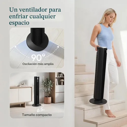 Vista 8 de Levoit Ventilador de torre para dormitorio, ventiladores de 28 pies/s que