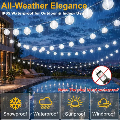 Vista 3 de StarryEver Linterna de Cadena de Luces para Exteriores con Enchufe, 12.2M Conectables, Luces de Linterna Blanca Cálida y Blanca con Control Remoto