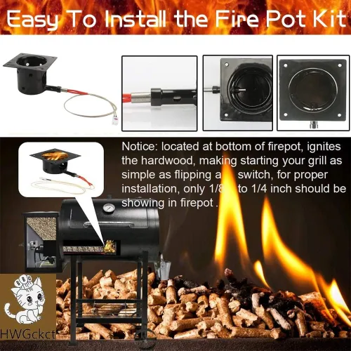 Vista 4 de Kit de encendido de barra caliente y olla de fuego esmaltada de porcelana de acero resistente, piezas de repuesto para parrilla de pellets Pit Boss