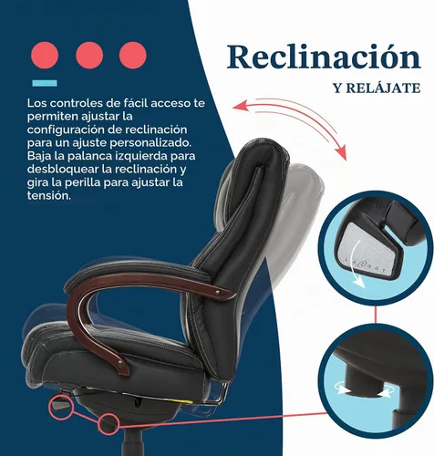 Vista 7 de La-Z-Boy Executive Ergonomic Office Chair with Lumar Support, Leather Chair Negro