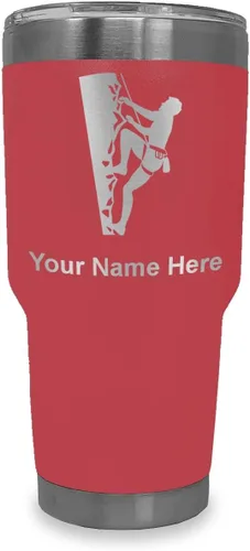 Vista 39 de LaserGram 20oz Vacuum Insulated Tumbler Mug, Rock Climber, Personalized Engraving Included (Coral)