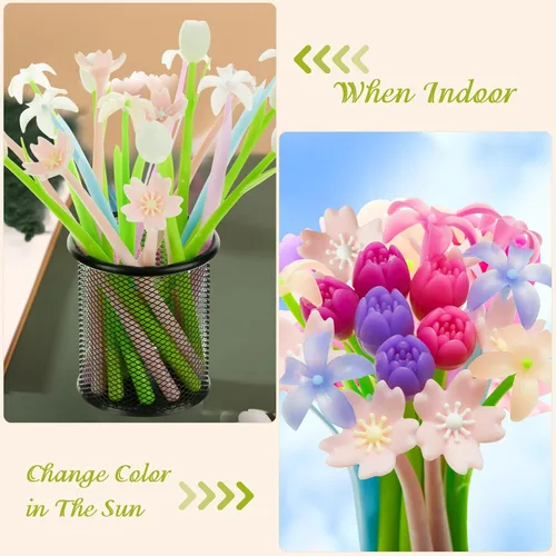 Vista 5 de Tenare 18 bolígrafos de flores que cambian de color, bolígrafos de tinta de gel coloridos, bolígrafos de rosa para la escuela, hogar, oficina