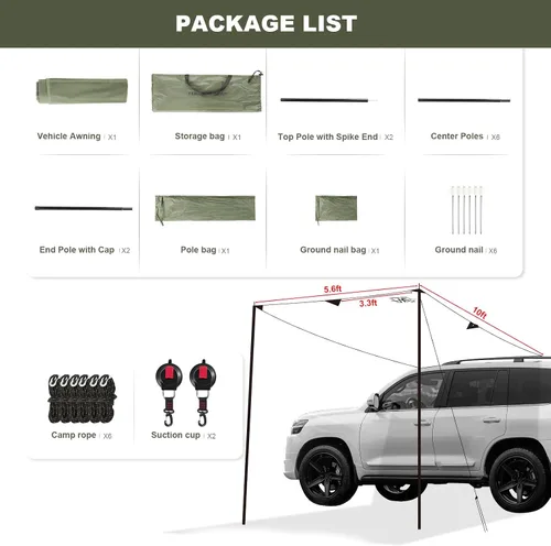 Vista 2 de Toldo Portátil para Coche para SUV, Toldo para Vehículo para Furgoneta de Camping, Camión, No Necesita Herrajes de Portaequipajes del Techo