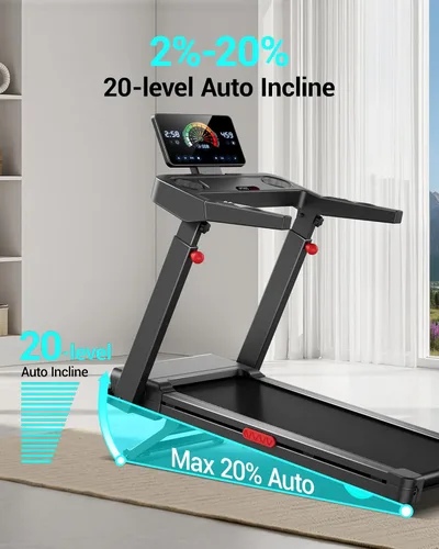 Vista 2 de UMAY Incline Treadmill with 2-20% Auto Incline, 400LB Capacity Foldable Treadmills for Home with Handle Height Adjustable, 42.5"×16.2" Extra-Wide