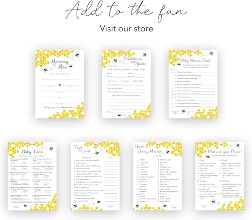 Vista 8 de Juego de Baby Shower de abeja – Baby Trivia – Paquete de 25 – Mommy to bee Bumble bee Neutral Amarillo Divertido Baby Datos Juegos de fiesta
