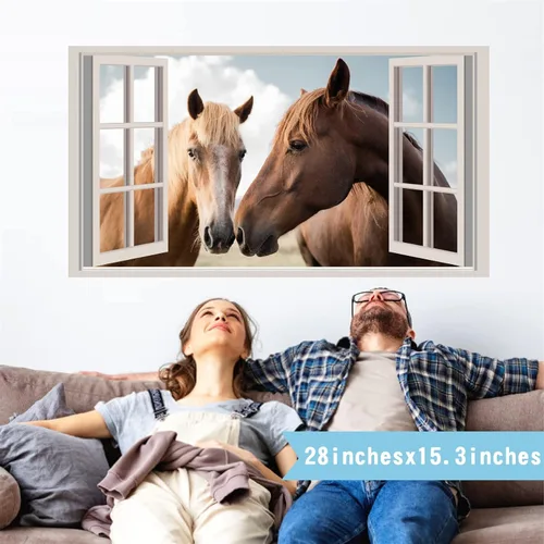 Vista 3 de Calcomanías de pared de caballos, animales de granja, calcomanías de pared 3D falsas para ventanas, calcomanías de vinilo para decoración