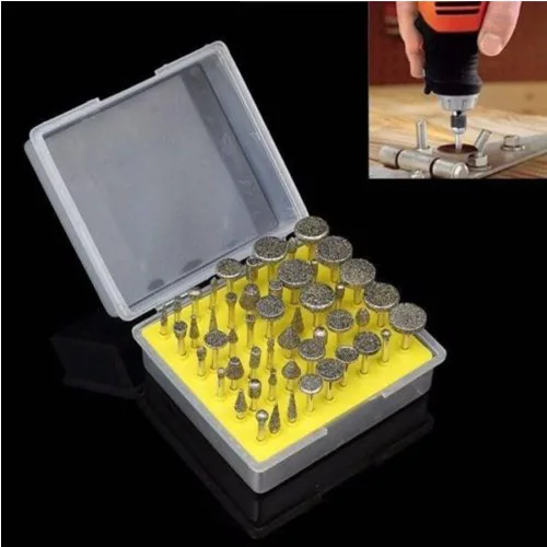 Vista 2 de Juego de 50 rebabas de rectificado con cabezal de rectificado con revestimiento de diamante para herramienta rotativa Dremel..