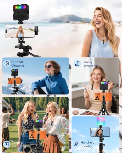 Vista 8 de Kit de vlogging para iPhone/Android, kit de inicio de TikTok YouTube para grabación de video con micrófono inalámbrico, adaptador de micrófono