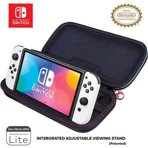 Vista 3 de Game Traveler Nintendo Switch Mario Case - Adjustable Viewing Stand, Protective PU Leather Hard Case with Deluxe Carry Handle, Includes Two Game