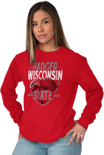 Vista 3 de Brisco Brands Wisconsin Badger Estatal Equipo Estudiante Uniforme Manga Larga Camiseta Hombres Mujeres