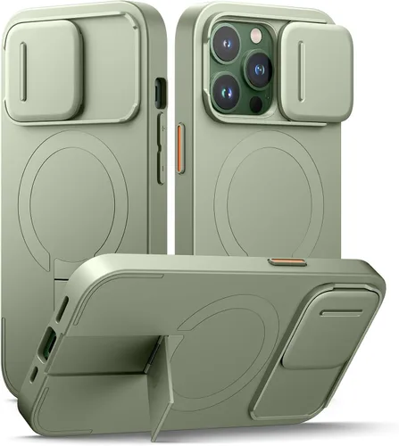 Vista 62 de SURITCH Funda para iPhone 12/12 Pro con cubierta magnética para cámara deslizante y soporte ajustable, compatible con MagSafe, funda protectora Negro