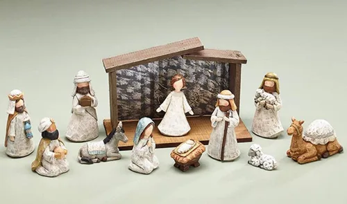 Vista 8 de Burton and Burton - Juego de 12 piezas de Belén de alta calidad, incluye 11 figuras de resina, escena de un rey nace que incluye al bebé Jesús