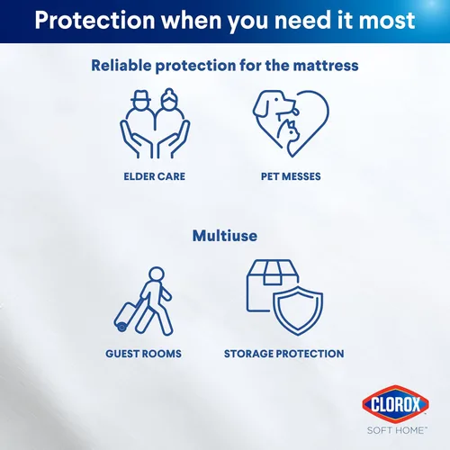 Vista 6 de Clorox Protector de colchón ajustable impermeable, vinilo impermeable, protección duradera contra derrames y manchas, cierre elástico, tamaño Queen
