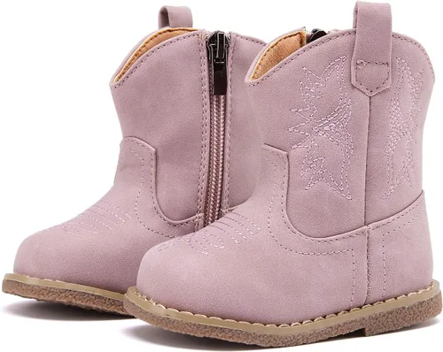 Vista 25 de BMCiTYBM Botas de bebé vaqueras para niño y niña, botas vaqueras occidentales para bebé, botas de vaquero para bebé con punta redonda, botas