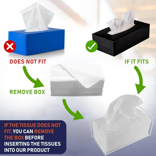Vista 5 de Soporte acrílico para caja de pañuelos, dispensador transparente para pañuelos faciales, servilletas y hojas de secadora. Perfecto para baños