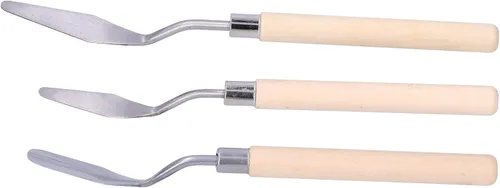 Vista 6 de Juego de cuchillos de paleta, 3 unids mango de madera pintura al óleo raspador cuchillo de paleta mango de madera pintura cuchillo conjunto