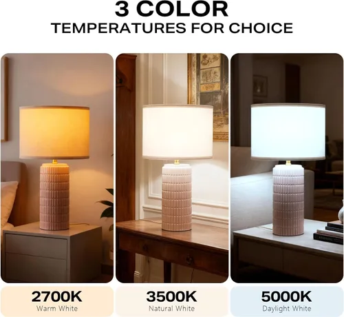 Vista 2 de Juego de 2 lámparas de mesa modernas de cerámica, lámpara de noche para decoración de dormitorio, lámpara de mesita de noche con 3 temperaturas