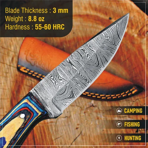 Vista 6 de Cuchillo hecho a mano de 8" con funda Azul