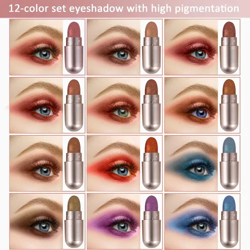 Vista 2 de Boobeen 12 colores paleta de sombra de ojos alta pigmentada iluminan sombra de ojos Set Blush resaltando polvo maquillaje set natural sombra de ojos