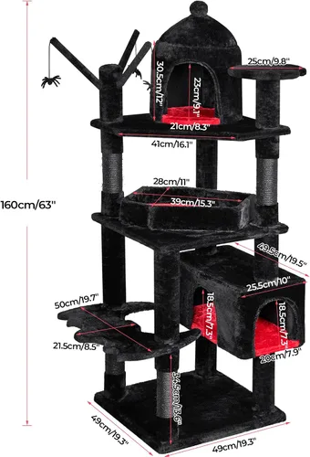 Vista 6 de BEWISHOME Árbol para gatos resistente, 63 pulgadas, árboles para gatos grandes, torre gótica para gatos con cama de ataúd, casas para gatos