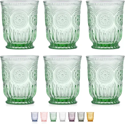 Vista 18 de Juego de vasos de beber ámbar Yungala, conjunto de 6 vasos de vidrio ámbar, vasos pequeños de agua de 8 oz, vasos de hobnail aptos