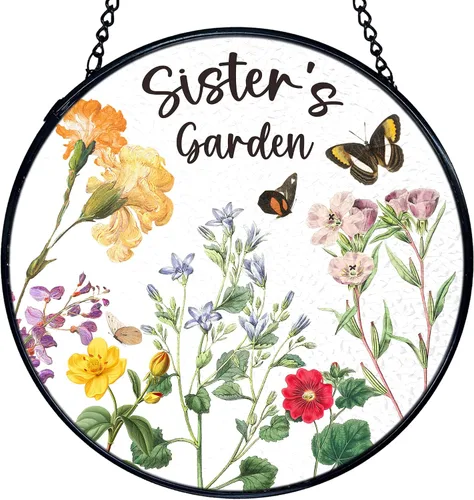 Vista 10 de TNUW Gigi Regalos Vidrieras para Colgar en Ventana, Mejores Regalos para Abuelas de Nietos Atrapasoles para Ventana Interior Vidrio Redondo Arte