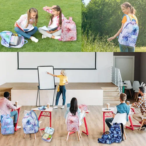 Vista 2 de Dafelile Mochilas escolares para niños y niñas, mochila para escuela primaria, mochilas para niños y niñas, resistentes al agua, azul Marble
