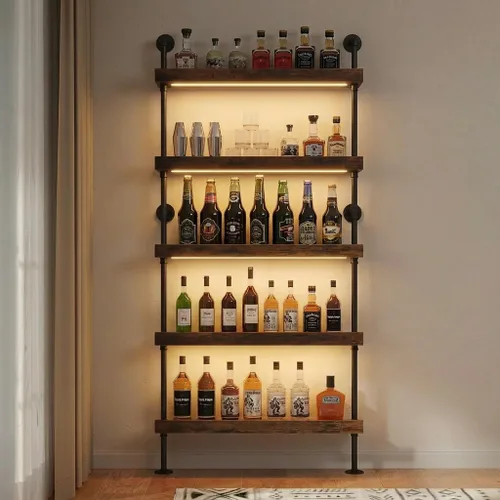 Vista 7 de Estante de vino de 5 niveles montado en la pared, 23.6 pulgadas de Negro