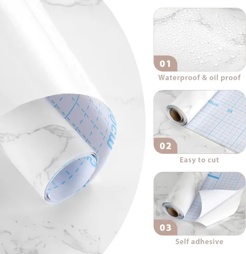 Vista 6 de Vinjiasin Papel tapiz adhesivo de mármol brillante para despegar y pegar, autoadhesivo, impermeable, para encimera, película decorativa extraíble