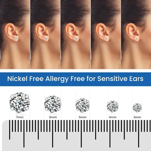 Vista 6 de Aretes hipoalergénicos de circonita cúbica para mujeres, hombres y niñas, diseño de cartílago, de acero quirúrgico, 5 pares