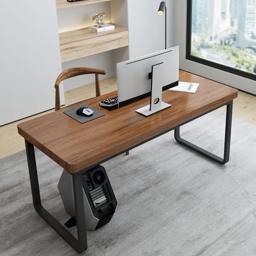 Vista 5 de Mesa de juego moderna y simple de madera maciza para computadora con soporte de metal en forma de U y panel de pino de 2.0 in, fácil de montar