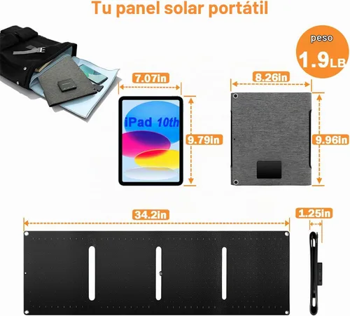 Vista 2 de Paneles solares portátiles de 40 W, mini panel solar plegable con DC5.5, puertos USB-C, USB-A para centrales eléctricas, teléfonos celulares, banco