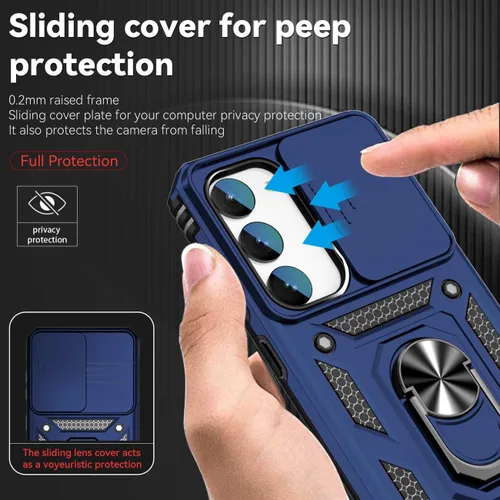 Vista 2 de Funda para Galaxy S23, Samsung S23 S911U con protector de pantalla de vidrio templado y cubierta para cámara deslizante, anillo magnético soporte