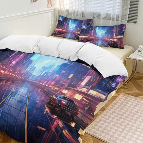Vista 10 de Art Duvet Cover Full Size, Ultra Soft Microfiber Night Scenery Bedding Set, 3 Pieces City View Pattern Comforter Cover Set with Zipper Closure
