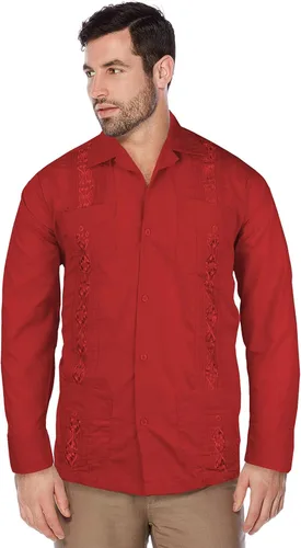 Vista 4 de Guayabera - Camisa de vestir casual con botones y manga larga para hombre