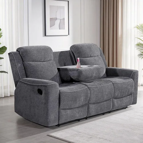 Vista 12 de Betsy Furniture Juego de sofá reclinable manual de microfibra suave, sofá con mesa desplegable, dos sillones reclinables, gris carbón 9111