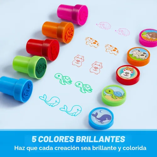 Vista 2 de JOYIN 50 sellos de animales para niños, con 50 diseños diferentes, granja, animales marinos, sellos para manualidades, caja de premios juguetes