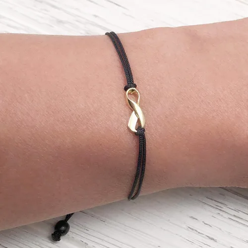 Vista 3 de Gold Ribbon Support Friendship Bracelet, September Childhood Cancer Awareness Month, Handmade Small 18K Gold Plated Ribbon Shaped Charm with Black