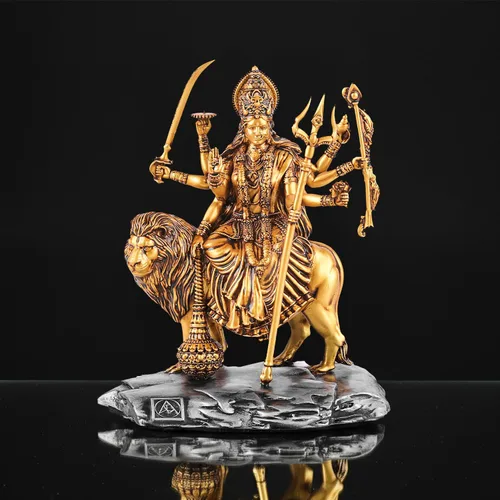Vista 6 de Artarium Shri Durga MATA Idol Estatua antigua Sherawali MATA Shri Vaishno Devi Maa Durga MATA Idol para tablero de automóvil y decoración