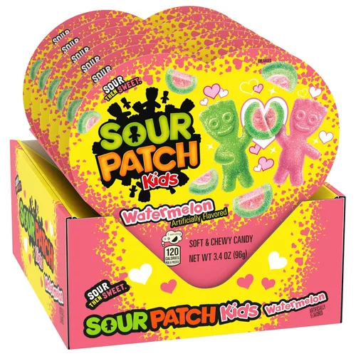 Vista 11 de SOUR PATCH KIDS Caramelos suaves y masticables de sandía para el día de San Valentín, caja en forma de corazón de 6 - 3.4 onzas